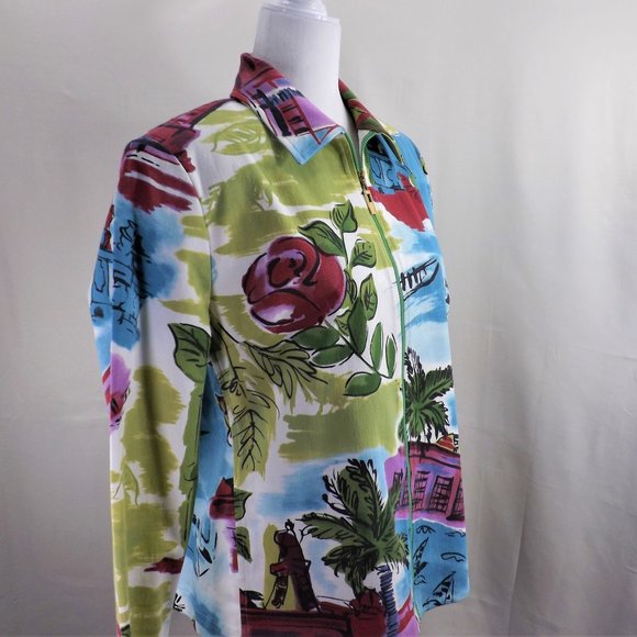 NEW * St John Sport By Marie Gray Colorful Zip Up w Pockets Jacket Windbreaker M - Picture 6 of 16